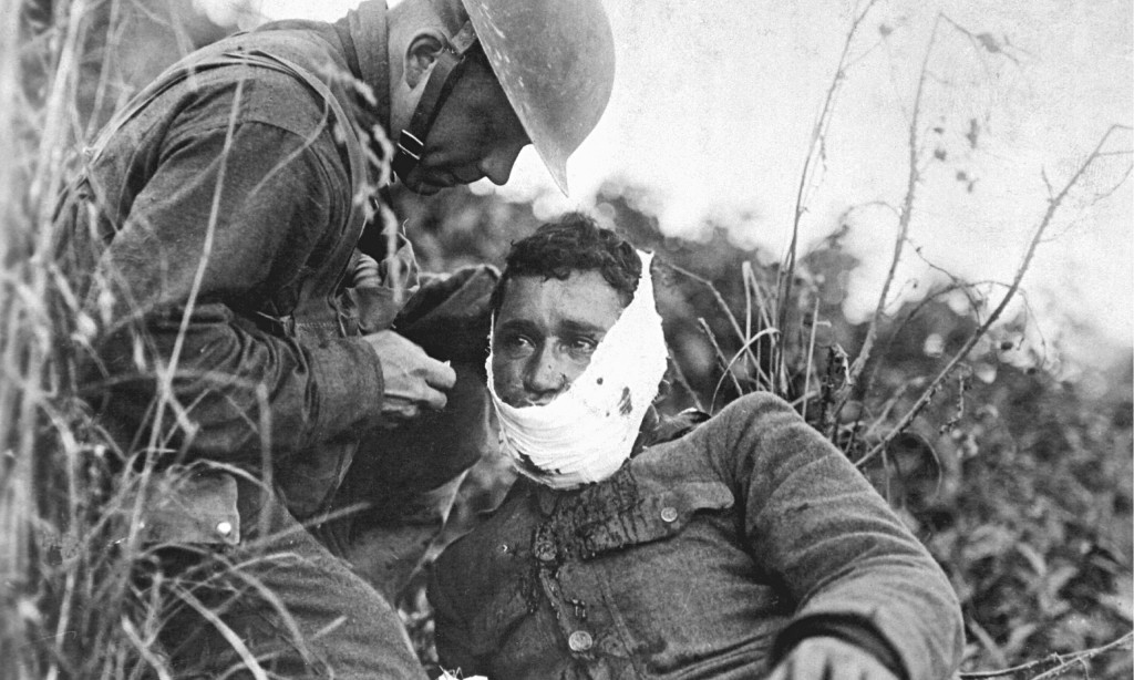 A first world war soldier receives treatment